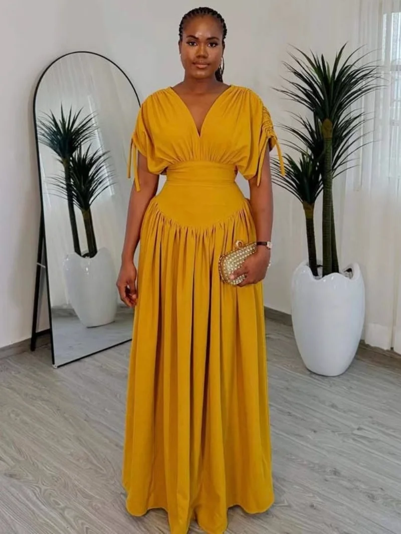 Fashion Boho Dress Summer Clothing Women 2026 Batwing Sleeve V-Neck Tunic Maxi Long Dresses Casual Loose A-Line Dress Robe Femme