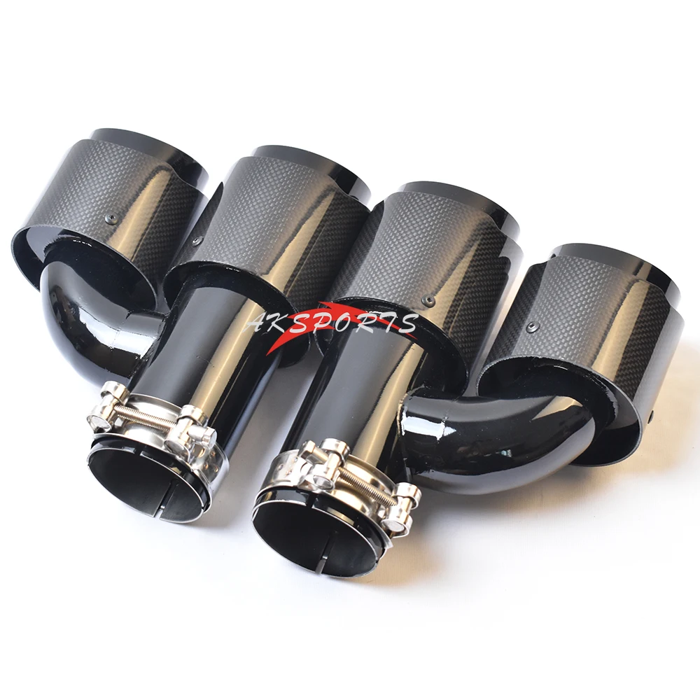 

Универсальные двойные автомобильные глушители в стиле H, глянцевое черное волокно, модификация хвостовой трубы из углеродного волокна для автомобиля с REM