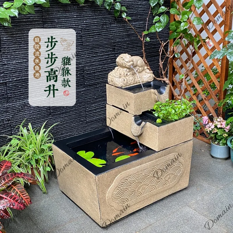 Outdoor Courtyard Fish Pond Waterfall Fountain Ornament New Chinese Style Large Landscape Water Feature