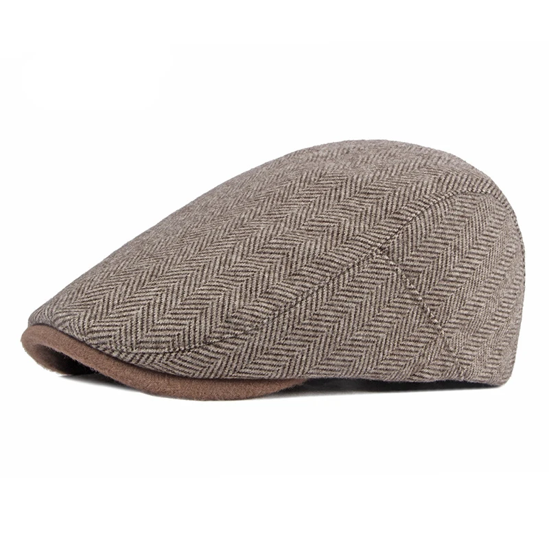 Twill Flat Peaked Cap For Men Autumn Middle Age Elderly Beret Hat Women Newsboy Ivy Herringbone Beret Cabbie Driver Forward Hat