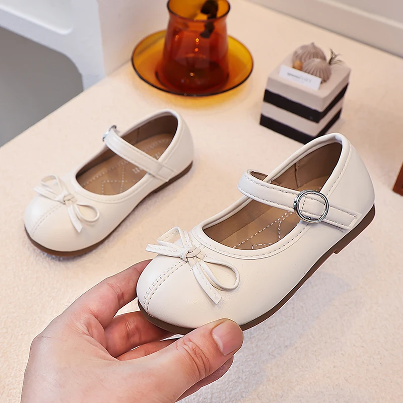 Girls Mary Jane Shoes, Toddler Bow Buckle Dress Flats, Soft Party Princess Shoes Metal Buckle, Little Girl Leather Look Shoes,
