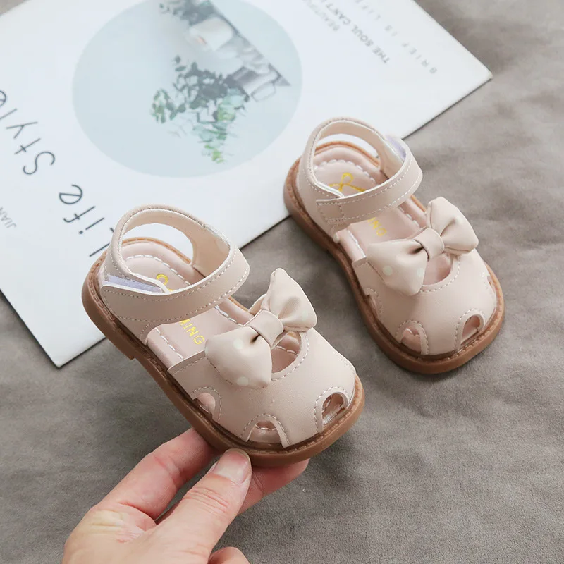 Congme 1-3Yrs Baby Girls Sandals Fashion Korean Style Toddler Kids Flat Shoes  Anti-slip Bow Protect Feet Princess Shoes