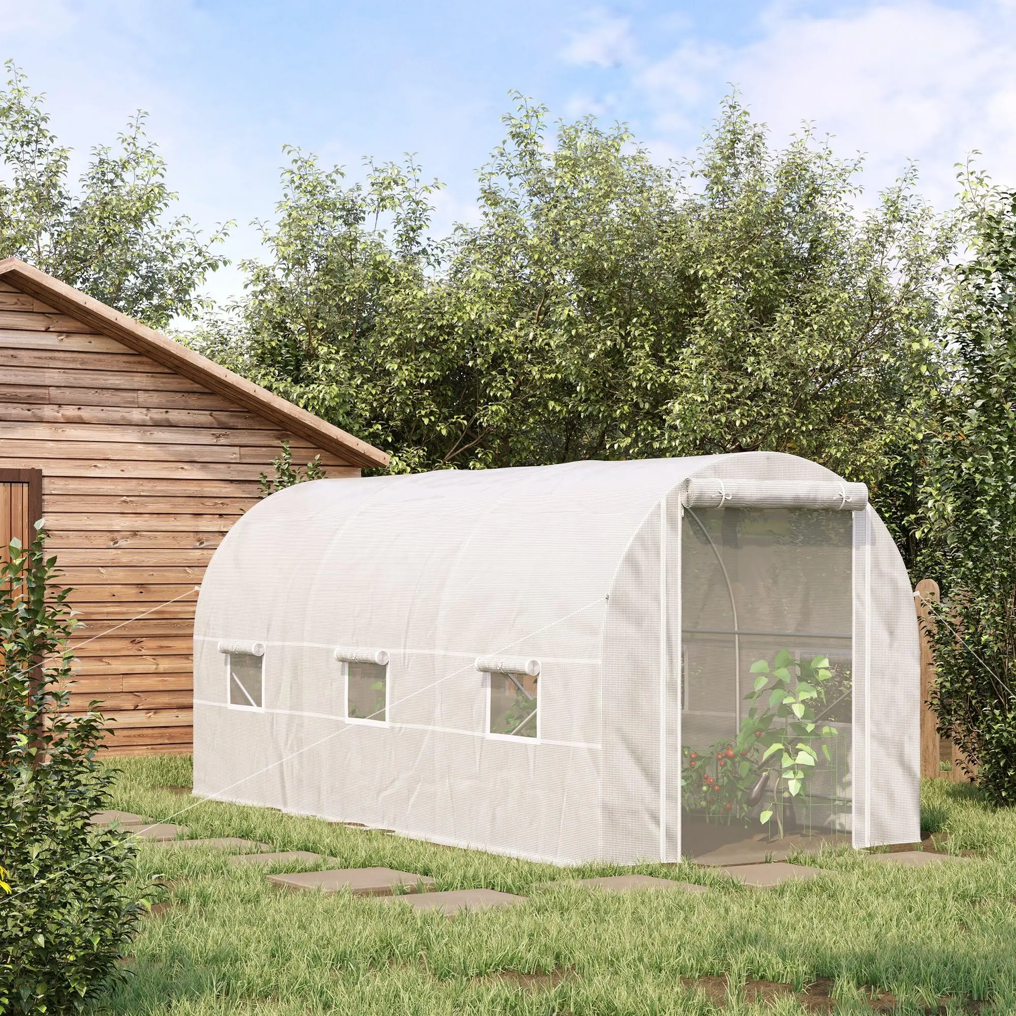 14.6' x 6.6' x 6.6' Walk-in Tunnel Greenhouse Large Garden White