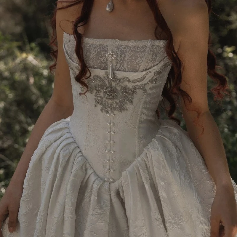 Customized Dignified Graceful Luxury A-Line Lace Applique Wedding Dresses  Sleeveless Side High Split Temperament Bridal Gown