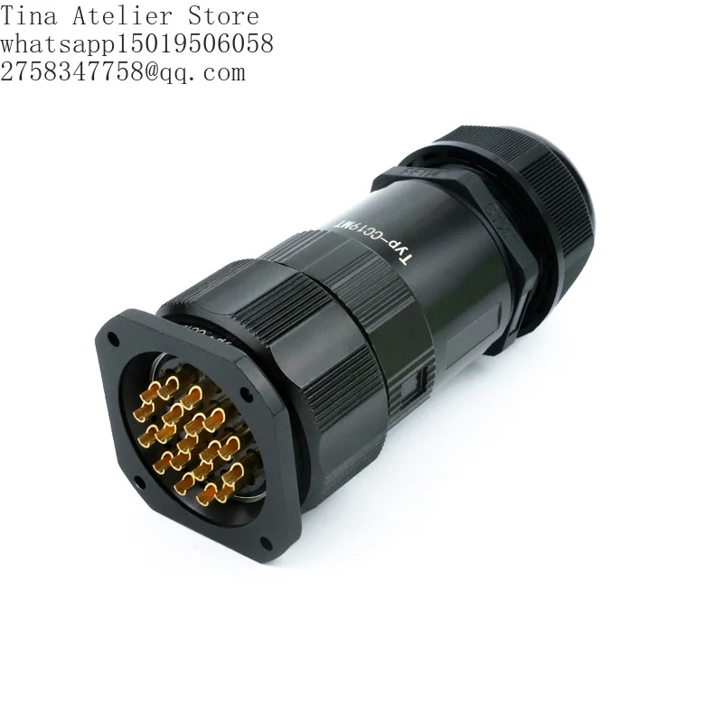 Black 19 Pin Waterproof Power Electrical Connectors Socapex Male Plug Female Socket Inline Connector