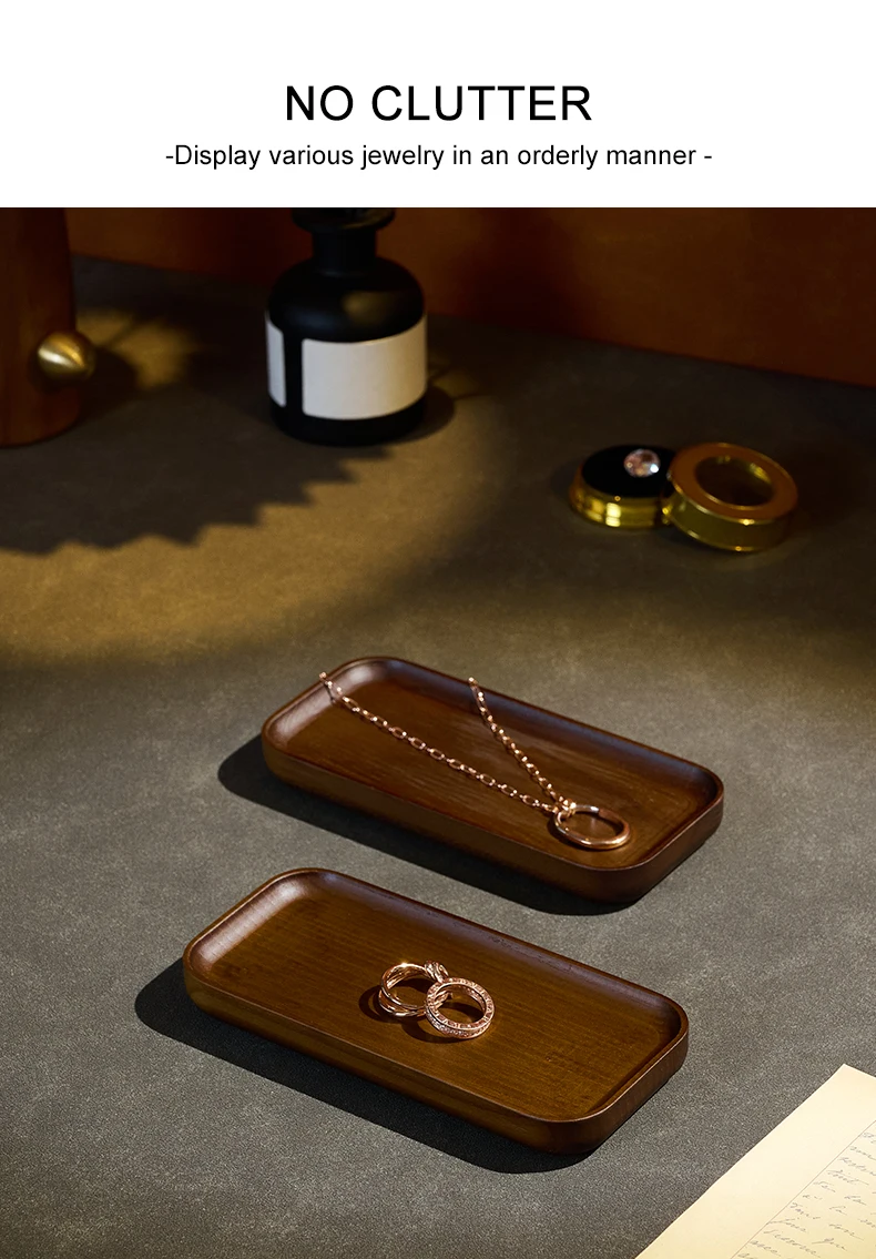 Oirlv Wooden Jewelry Tray Set Ring Storage Box Necklace Display Stand Watch Storage Box Entrance Decoration Car Key Organizer