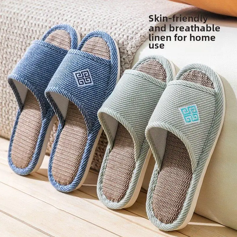 

Men's Indoor Anti-Slip Linen Slippers Home New Style Spring Cotton Linen Four Seasons Anti-Odor Home Use Cloth Slippers