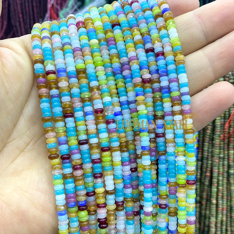 2x4mm Rondelle Natural Stone Onyx Turquoise Emerald Chalcedony Abacus Spacer Beads for Jewelry Making DIY Bracelets Accessories