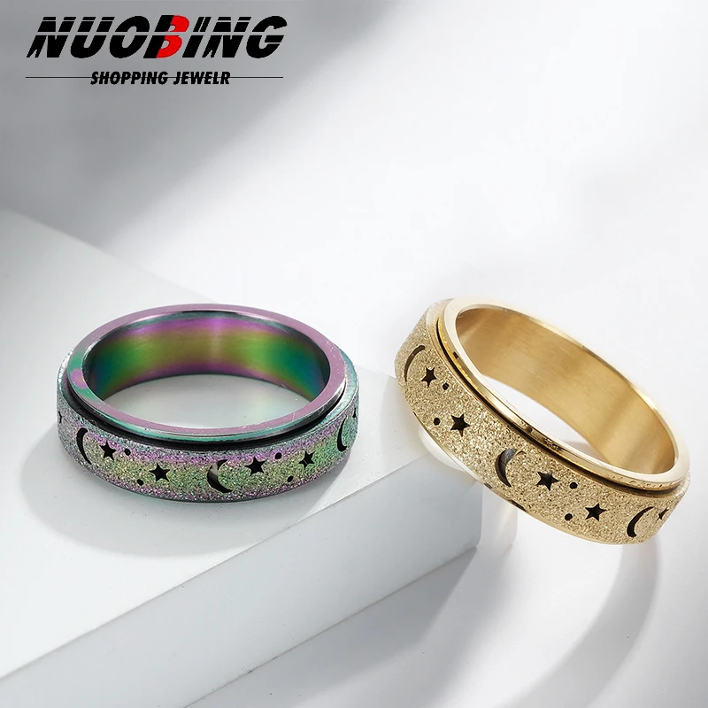 Anillos de luna para mujer, anillo giratorio de acero inoxidable con forma de estrella y luna, joyería estética para boda, regalo, bague femme, Anillos