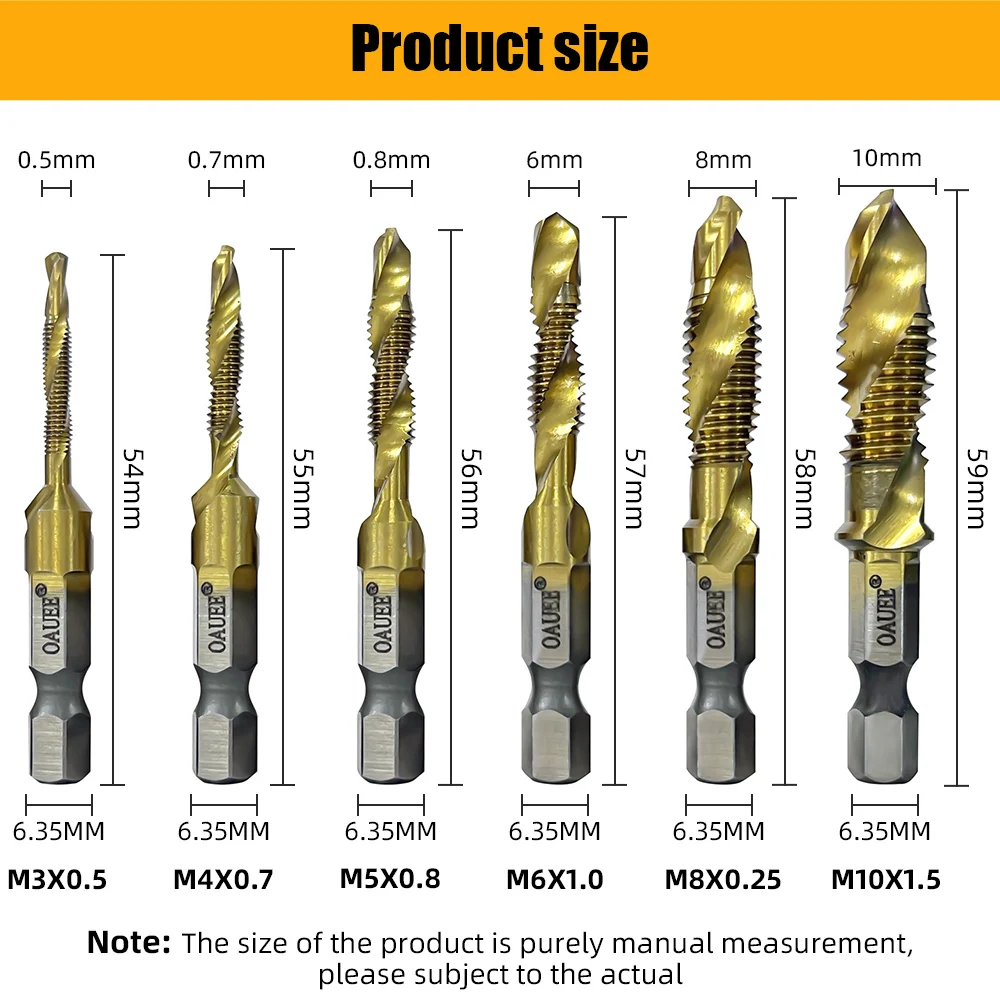 New Titanium Plated Hex Shank HSS Screw Thread Metric Tap Drill Bits Screw Machine Compound M3 M4 M5 M6 M8 M10 Hand Tools