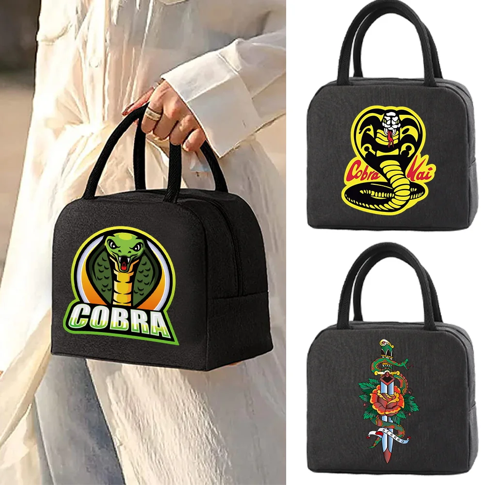 

Thermal Lunch Dinner Bags New Canvas Picnic Travel Breakfast Box Cobra Print School Child Convenient Lunch Bag Tote Food Handbag