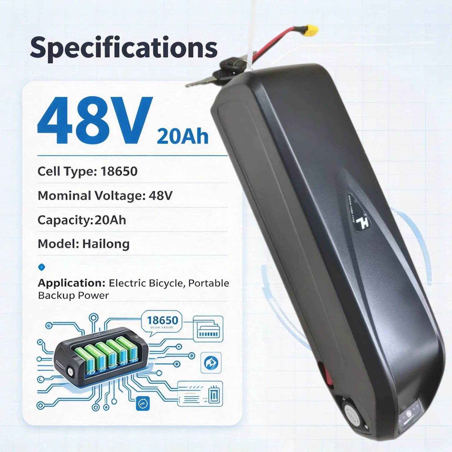 48V 20000mAH 13s5p Lithium Ion Battery for Hailong Battery 500w 1000W 2000W
