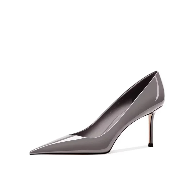 Light Luxury Pointed Toe Classy Stilettos Low-Cut High Heels Professional Commute Daily Work Elephant Gray All-Match Women's Sho