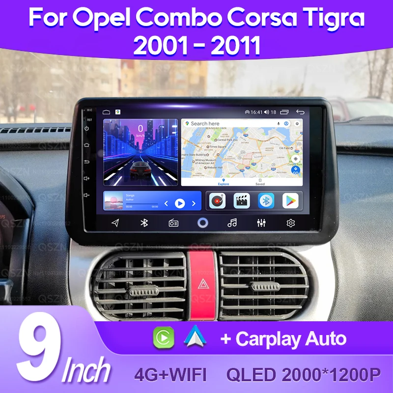 QSZN For Opel Combo 2001-2011 Crosa 2000-2006 Tigra 2004-2009 Car Radio AI Voice CarPlay Android 13 Auto Multimedia Video Player