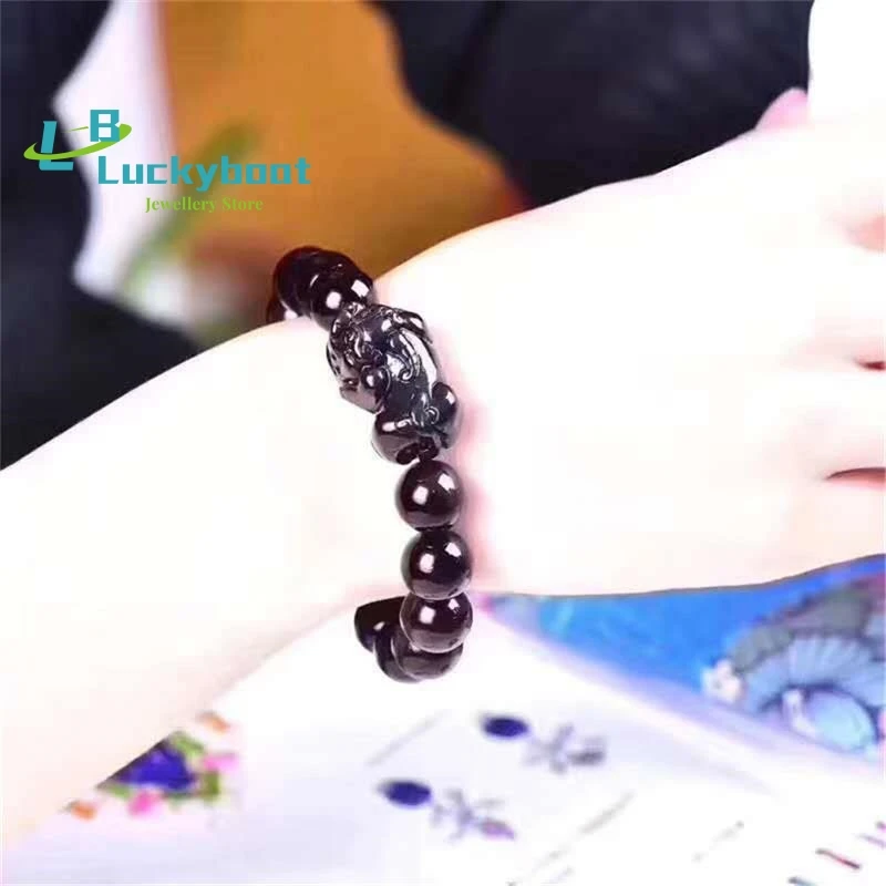 Men\'s Pixiu Bracelet Attract Wealth Transfer Luck Women Buddha Beads 3A Natural Rainbow Eye Obsidian Stone Bracelet Dropship