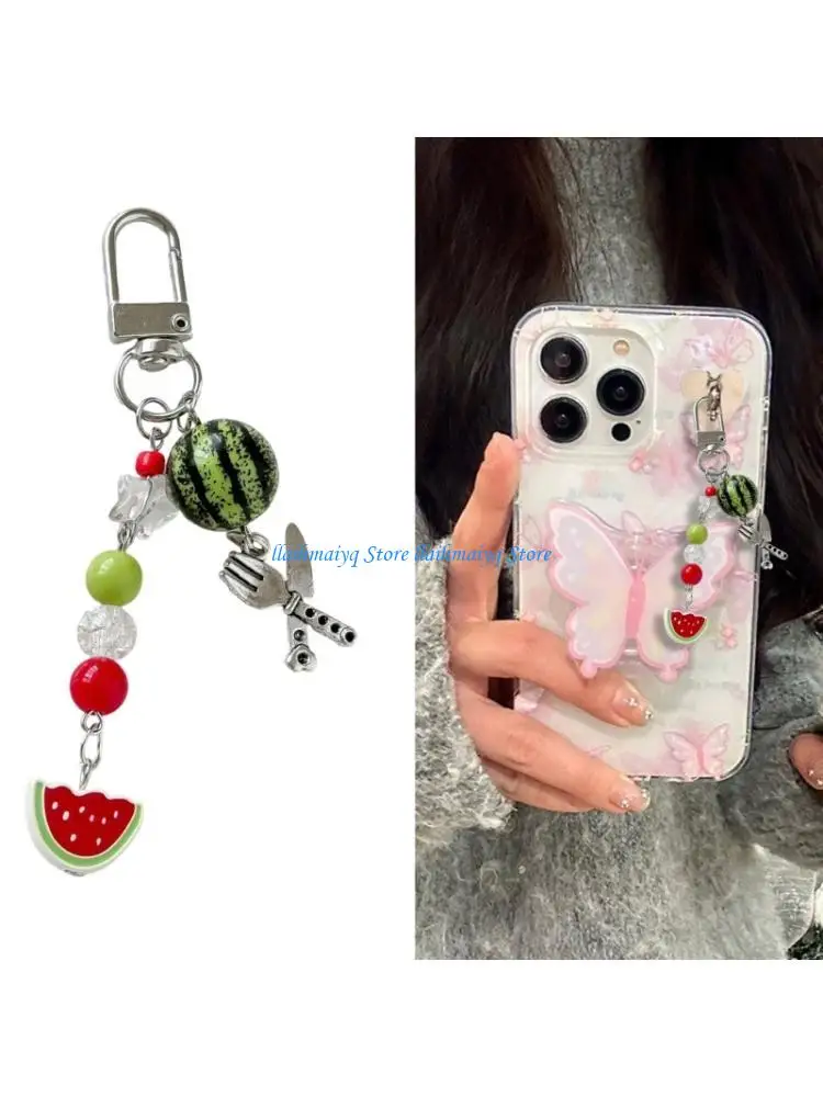 573B Unique Fruit Design Resin Keychain Sturdy Watermelon Bead Holder For Travel Office Or School