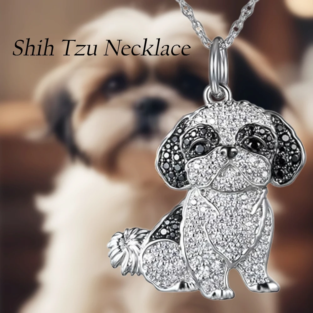 Exquisite and Cute Shih Tzu Pendant Necklace for Women Elegant Pet Puppy Jewelry Animal Accessories Birthday Gift for Dog Lovers