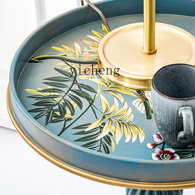 

TQH Art American Style Corner Table Mini Living Room Sofa Side Painted Coffee Table Round Small Table High-end