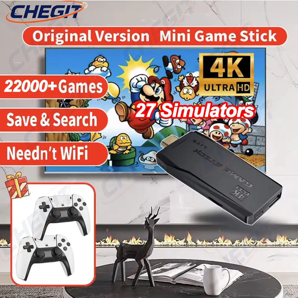 New Upgraded 27 Simulators 4K TV Game Stick Video Game Console 64G Wireless Controller Gamepad Retro Handheld Game Console