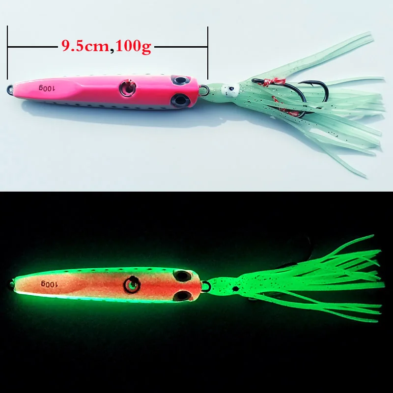 Leurre métallique phosphorescent Inchiku avec jupe plombée, appât Élidéal pour la pêche en mer, 60/80/100/135g, 1 unité