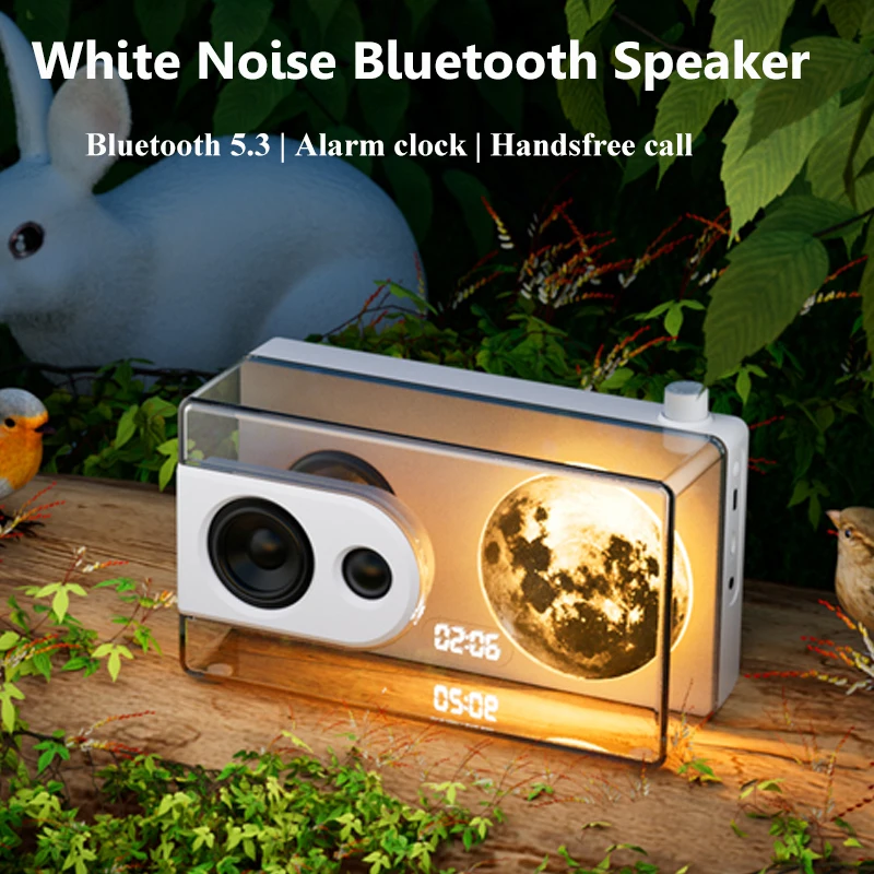 White Noise Transparent Bluetooth Speaker Night Light Hifi Music Box Handsfree Call Sleep Aid Music Player with Alarm Clock