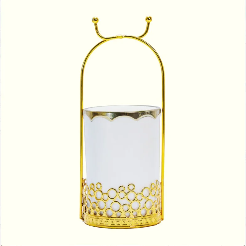 

Gold-plated metal flower basket ceramic flower pot desktop storage decorative bottles succulent dried flower soft ornament