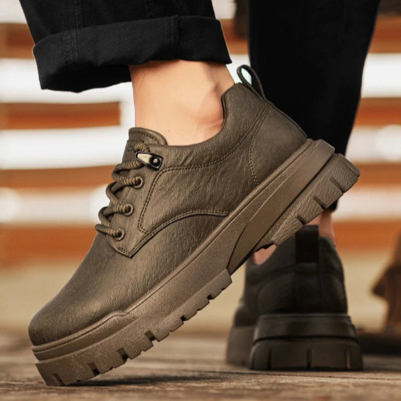 

Мужская повседневная обувь Four Seasons на плоском каблуке с круглым носком и низким берцем, однотонная, простая кожаная, на мягкой подошве, в стиле ретро, высококачественная повседневная обувь на плоской подошве