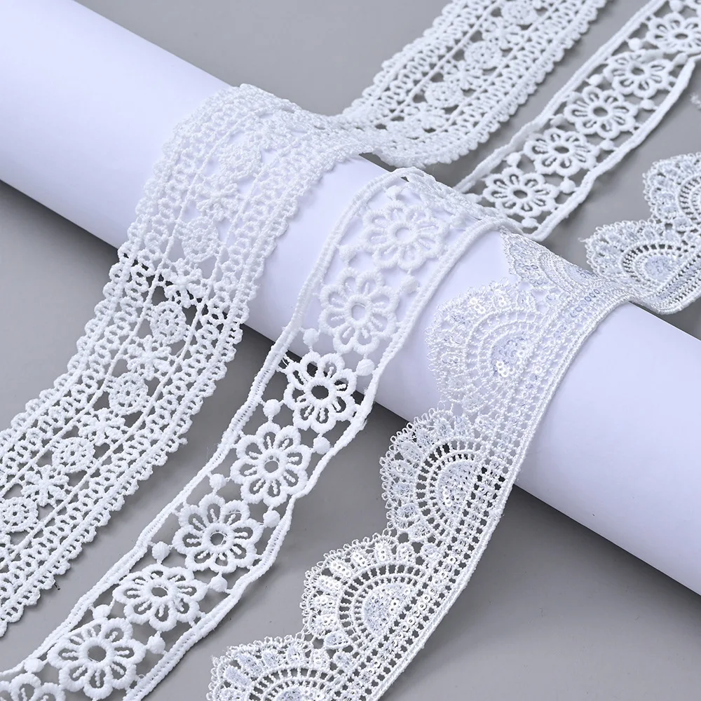 5Yards White Cotton Embroidered Lace Trim Ribbons Fabric DIY Handmade Craft wedding party Sewing Clothes Accessories