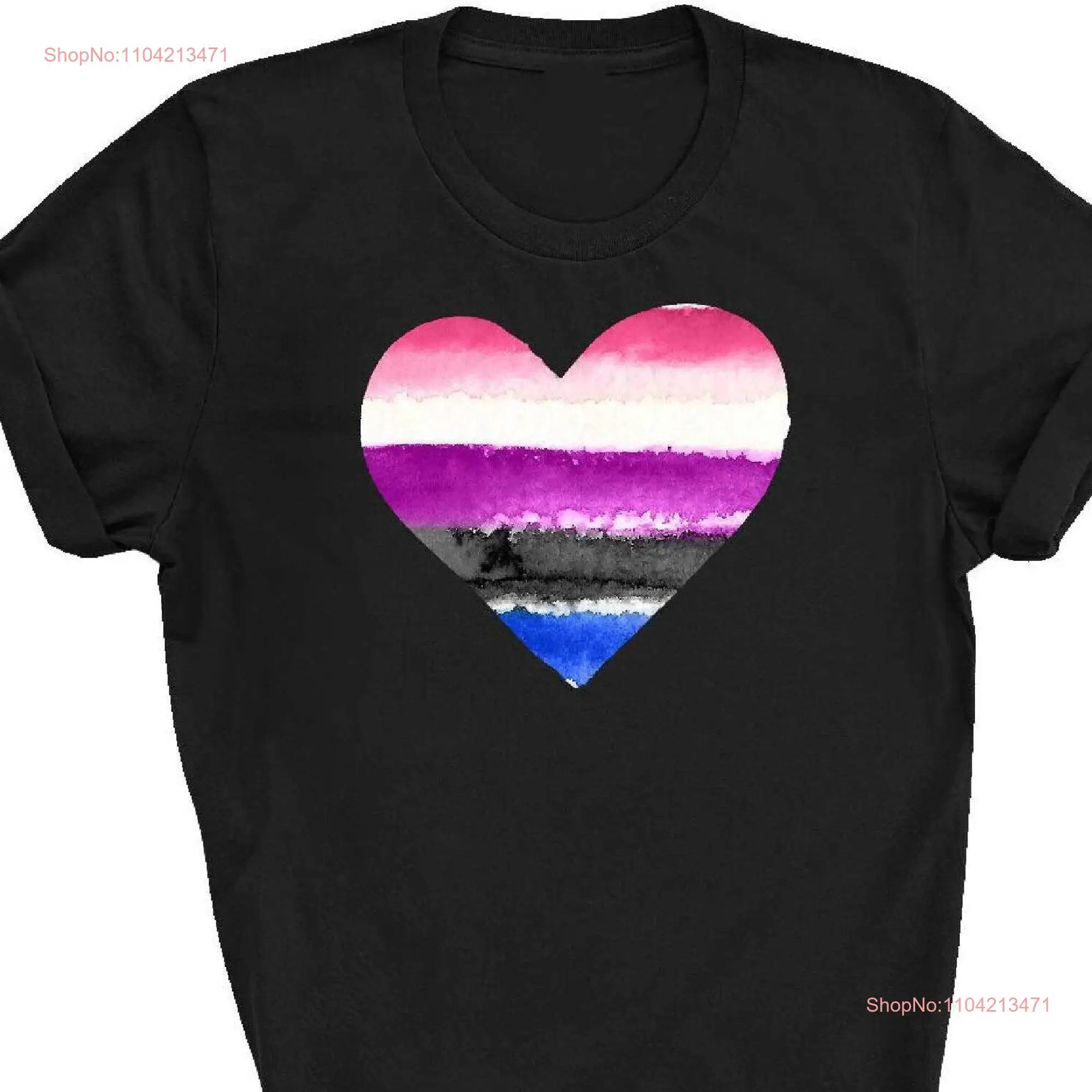 Genderfluid T shirt Big Heart LGBT Pride LGBTQ Top Gay  long or short sleeves