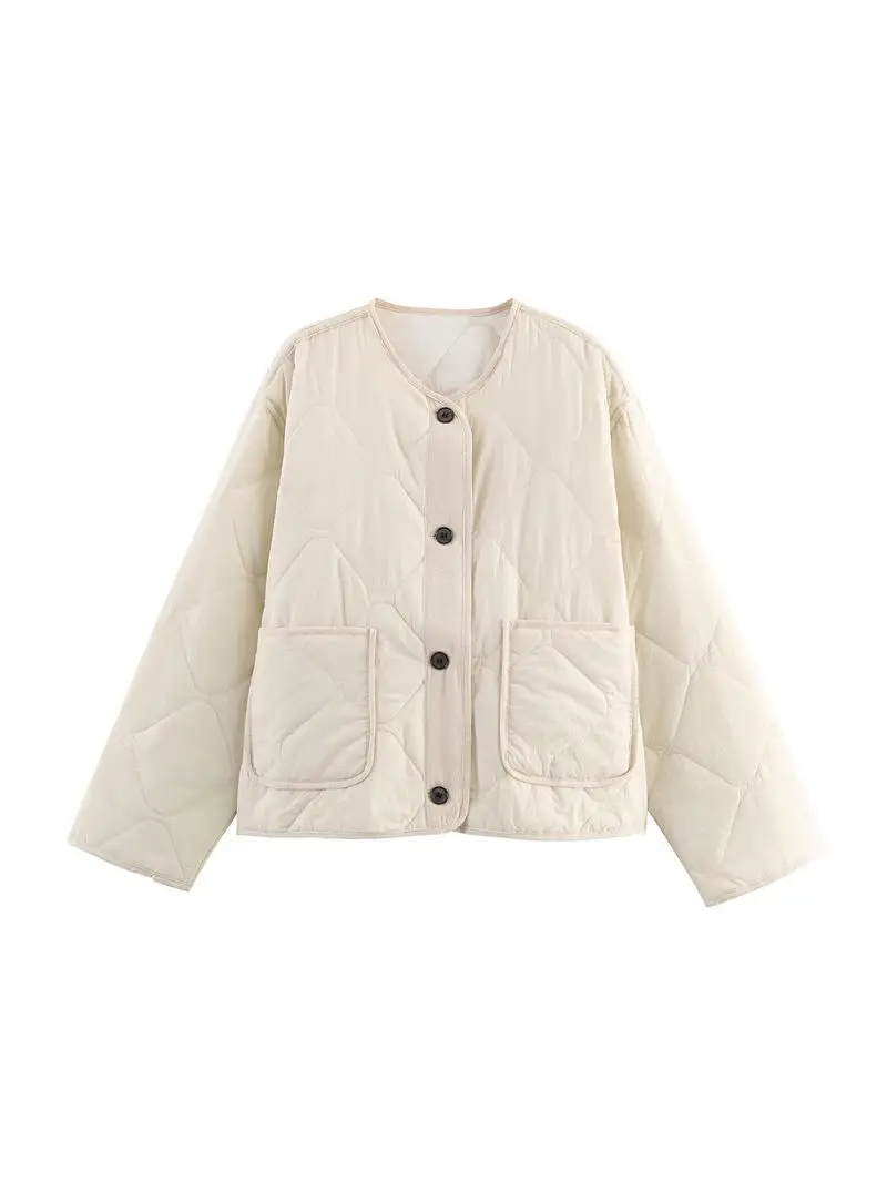 Veste en coton à manches longues et col rond pour femme, nouveau produit décontracté, à la mode, automne/hiver 2025