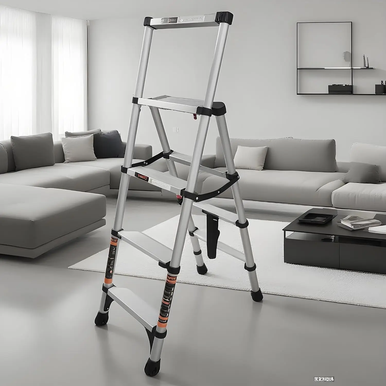 Escalera Telescópica de 330 lb - Escalera Extensible de Aluminio de Alta Resistencia con Retracción de un Botón, Escalera Plegable para Almacenamiento en el Hogar