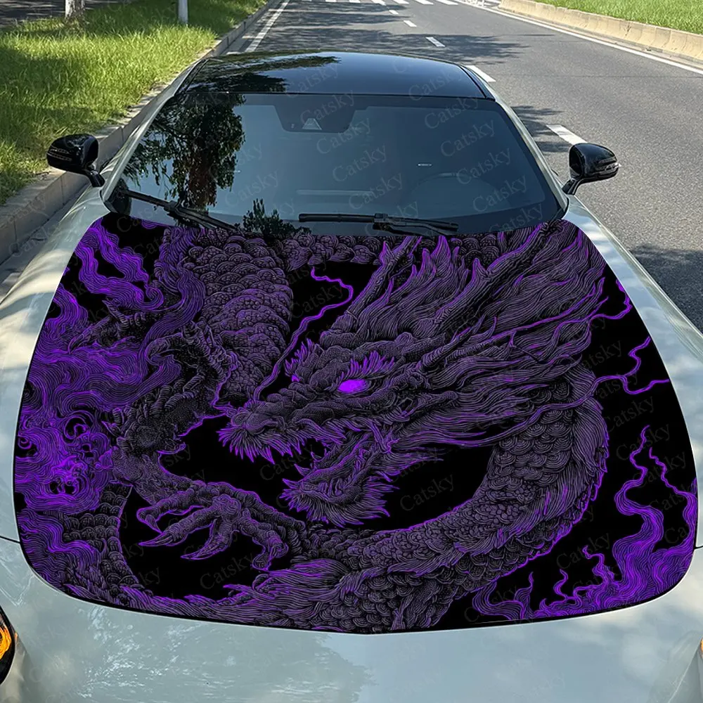 Purple Evil Dragon Car Hood Decal - Durable Self-Adhesive PVC Sticker For Cars, Motorcycles, And Trucks,Vehicle Hood Decoration