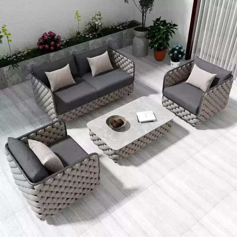 Factory Directly Rattan Garden Furniture Set Waterproof Fabric Swimming Pool Sofas Luxury Balcony Sofa 