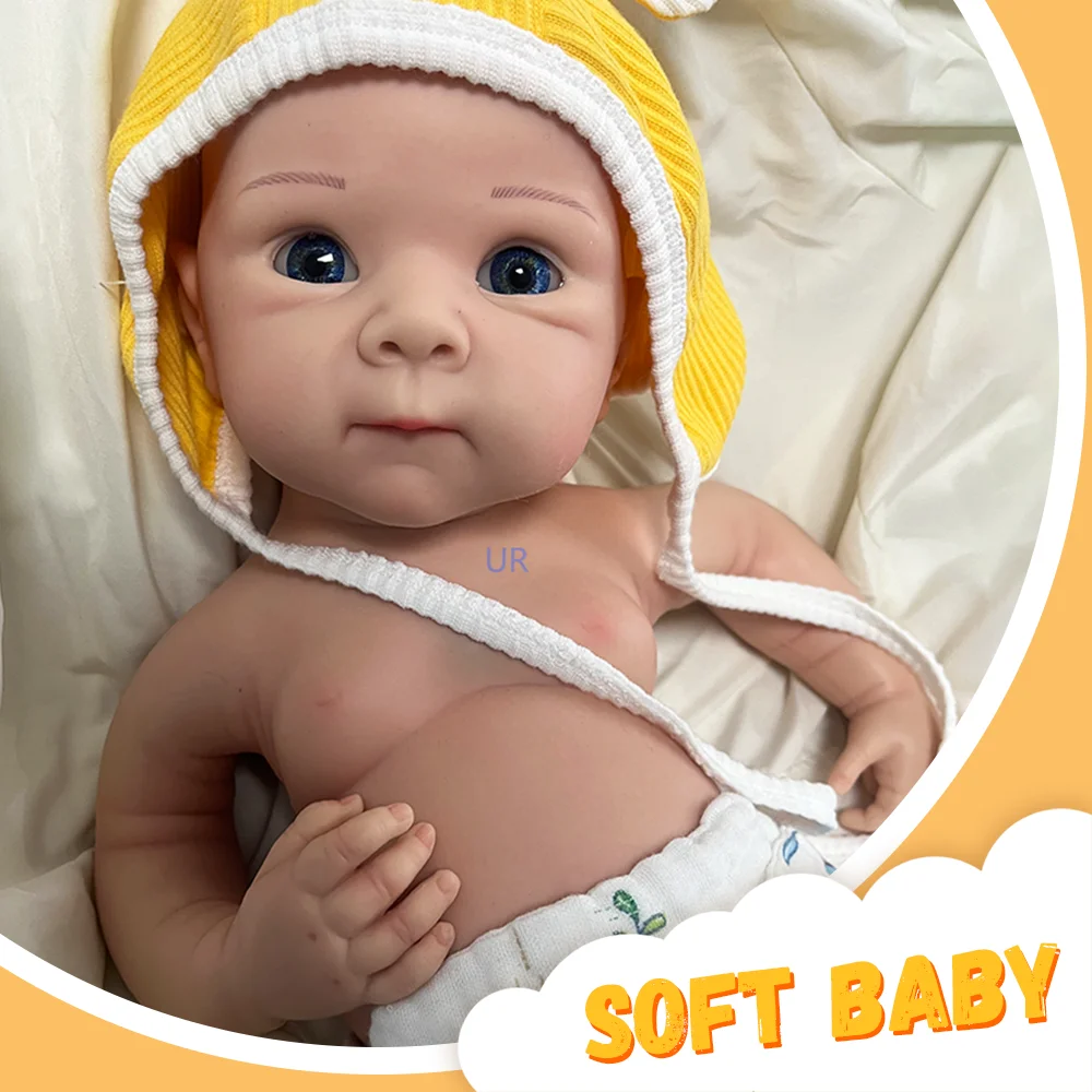 19 Inch Reborn Baby Silicone Bebe Newborn Doll Open Mouth 3D Painted Skin Lifelike Soft Touch Lovely Toys Collection Blue Eyes