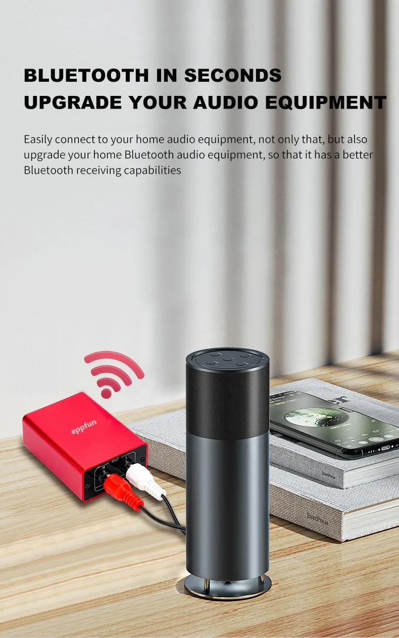Eppfun Le Audio Bluetooth 5.4 Empfänger mit Aptx Lossless/LDAC, 96K/24bit Drahtloser Adapter mit RCA – Detail 8