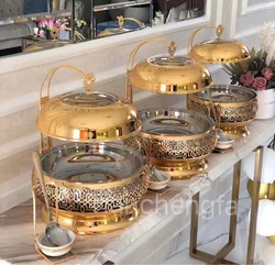 Luxury Gold Round Hanging Chafing Dishes Hotel Wedding Buffet Equipment Dishes for Catering Restaurant Heating Food Warmer