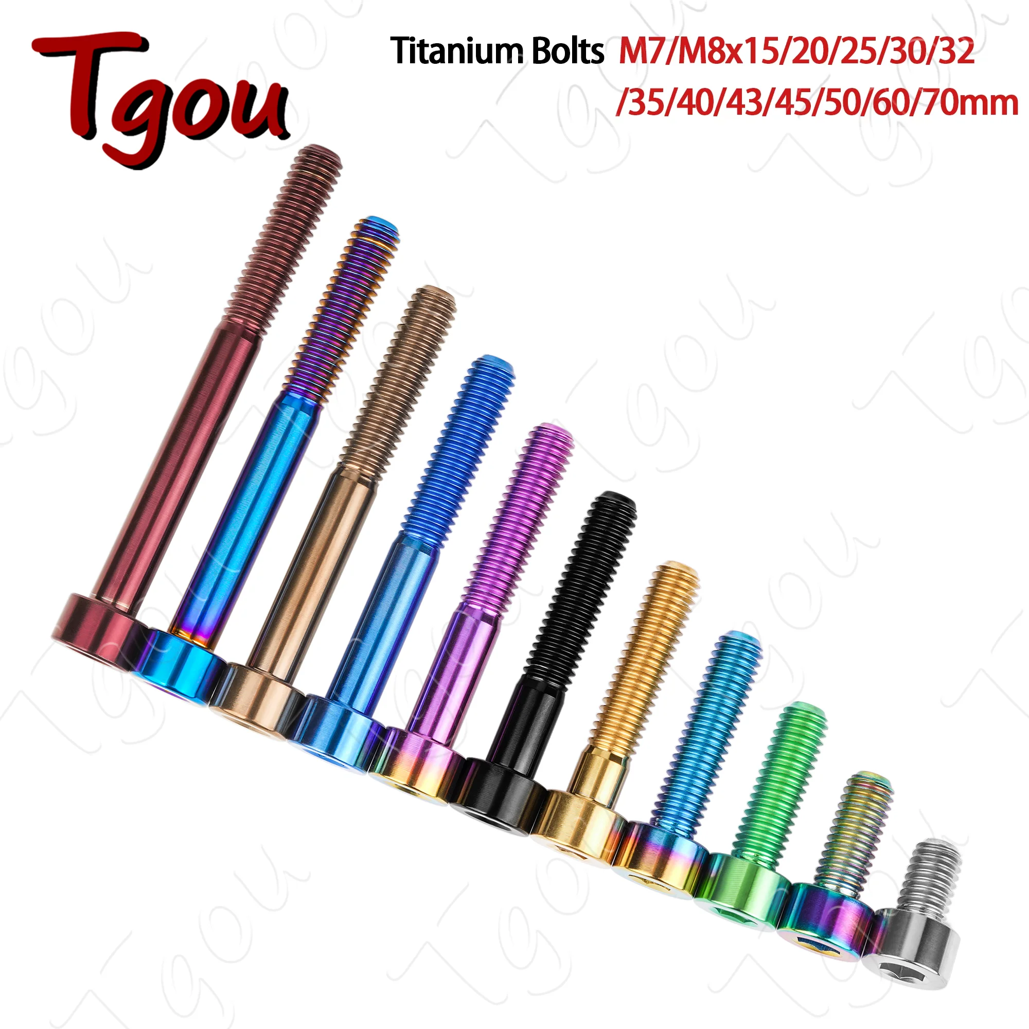 Tgou parafuso de titânio m7/m8x15 20 25 30 32 35 40 43 45 50 60 70mm cabeça chave allen parafusos ti para bicicleta motocicleta carro