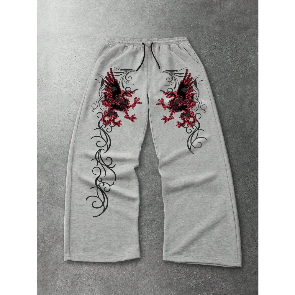 

Мужские свободные удобные повседневные спортивные брюки прямого кроя с принтом, серые, всесезонные, длинные, спортивные штаны