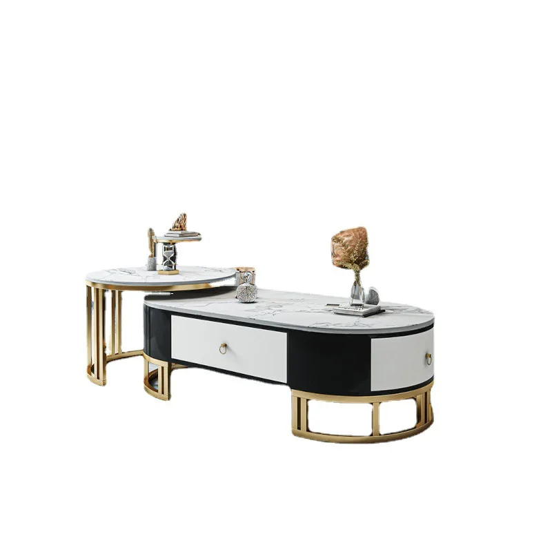 

Nordic rock slab TV cabinet, coffee table combination, black and white audio-visual cabinet against the wall for home use