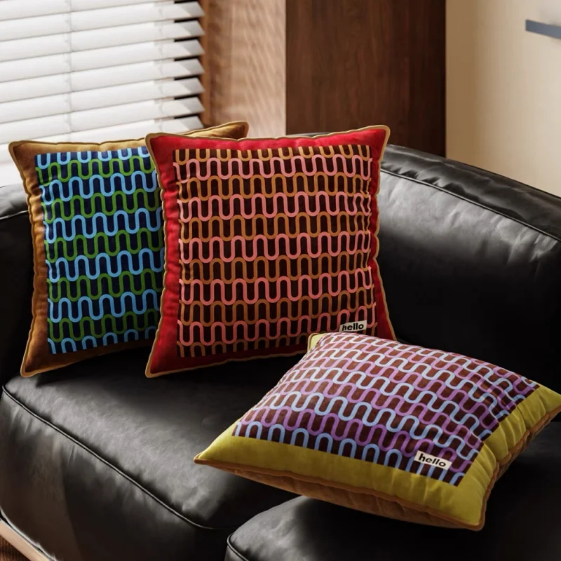 Retro Brwon Geometric Pillows Abstract Art Blue Cushion Case Modern Velvet Decorative Pillow Cover For Sofa Chair Home Decorate