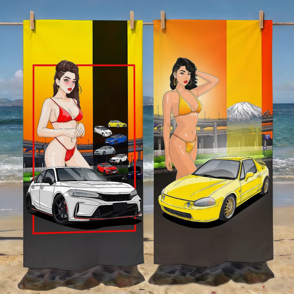 Beautiful Anime Girl And Cool Sports Car Towel Soft Pool Gift For Travel Gym Shower Camping Quick Dry Sports Beach Towels