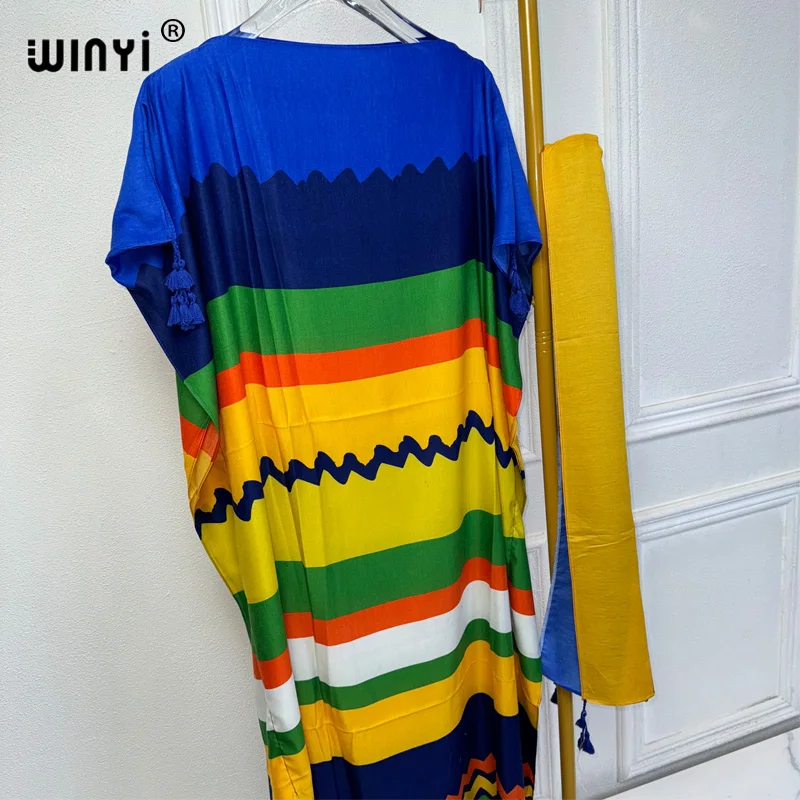 WINYI 2024 New African Women Dashiki boho print muslim woman dubai Free Size Design With Scarf Maxi Loose African Elegant Dress