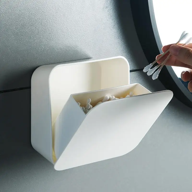flip-cover-wall-mounted-makeup-remover-cotton-storage-box-no-drilling-required-bathroom-organizer-for-quid-cotton-swabs