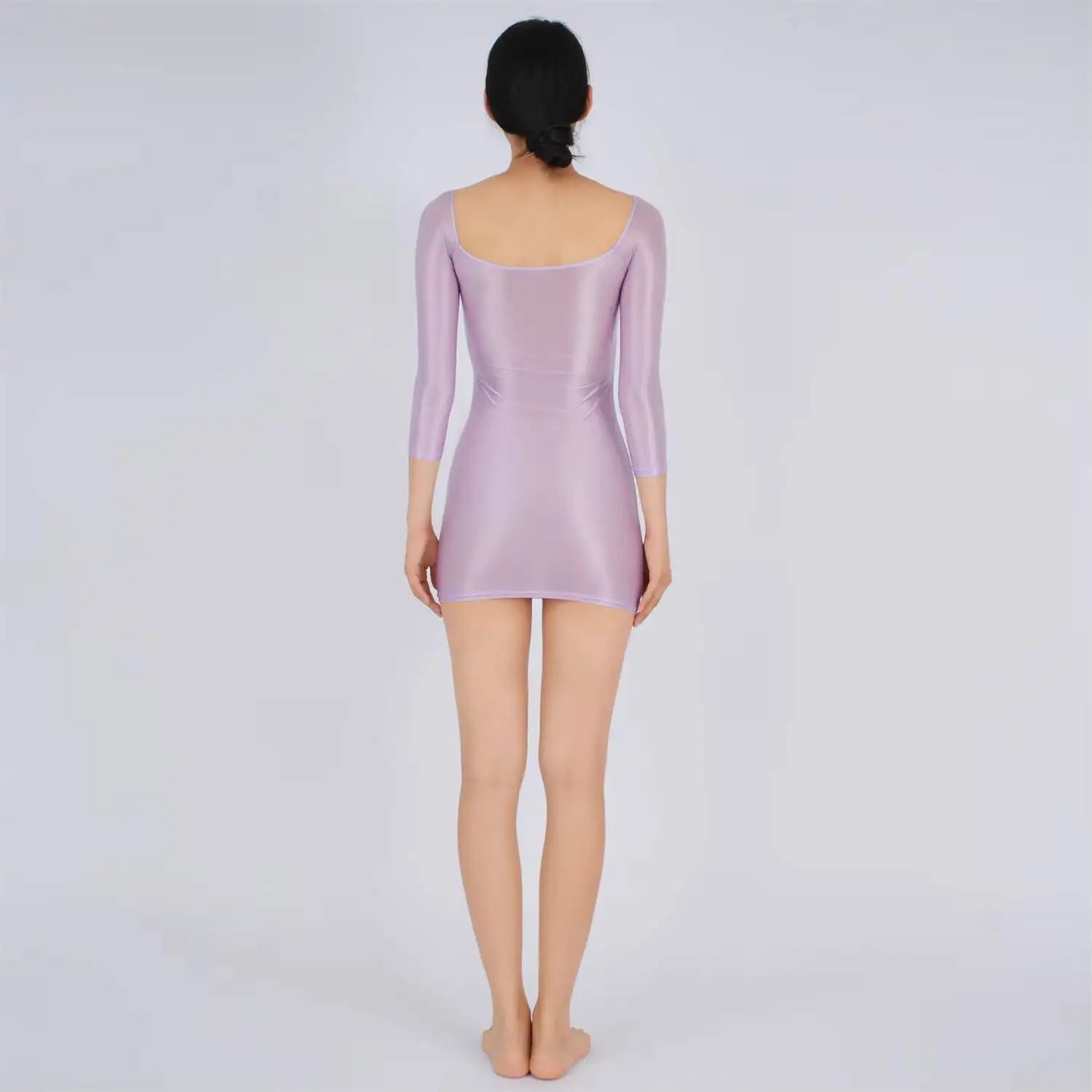 Sexy Glossy Ultra Thin Mini Dress Transparent Sheer See Through Elastic Bodycon Tight Dress