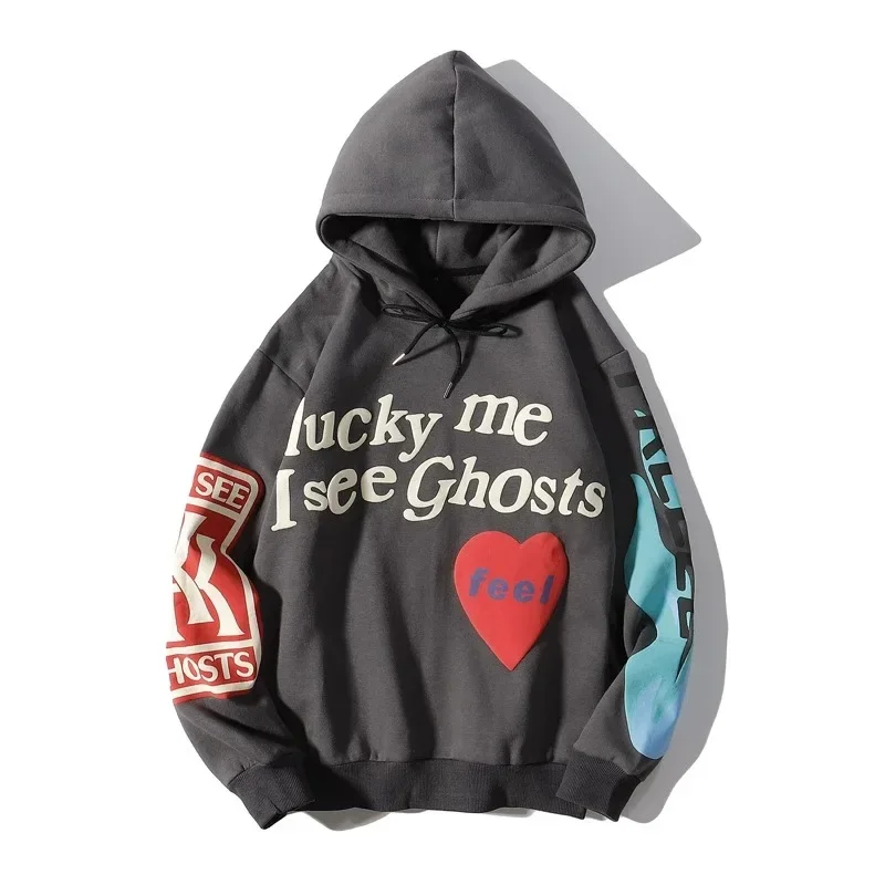 Kanye Yeezy Hooded Sweatshirt For Men Women Casual Fleece Lined Jacket Printed Heart Letter Foam Art Graffiti