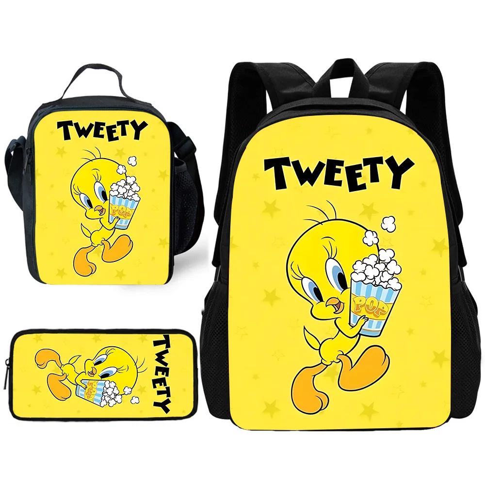 Child Cute Tweetys bird School Backpack with Lunch Bags ,Pencil Bags ,School Bags for Boys Girls Best Gift