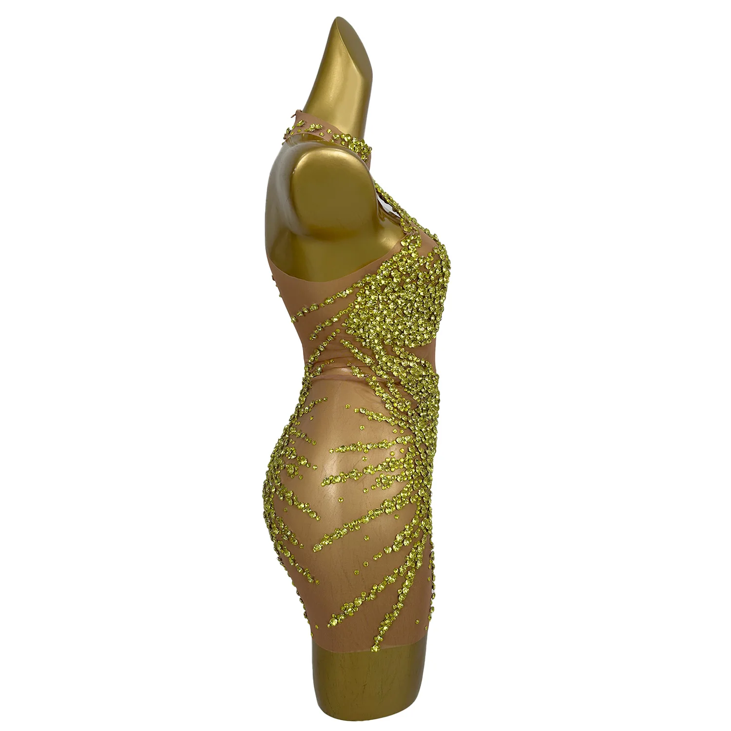 女性用ナイトクラブ ホットガールズ ステージパフォーマンス ミニドレス イベントパーティー スキニーメッシュドレス キラキラ光るラインストーン ラグジュアリー プロム シックドレス