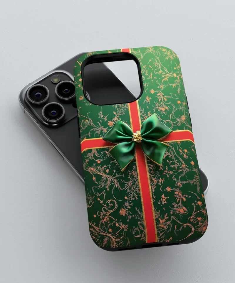 Green Gold Festive Holiday Gift Wrap Phone Case For IPHONE 16 15PRO MAX 14 13 12 11 Acrylic TPU Two in one magnetic Phone Cases