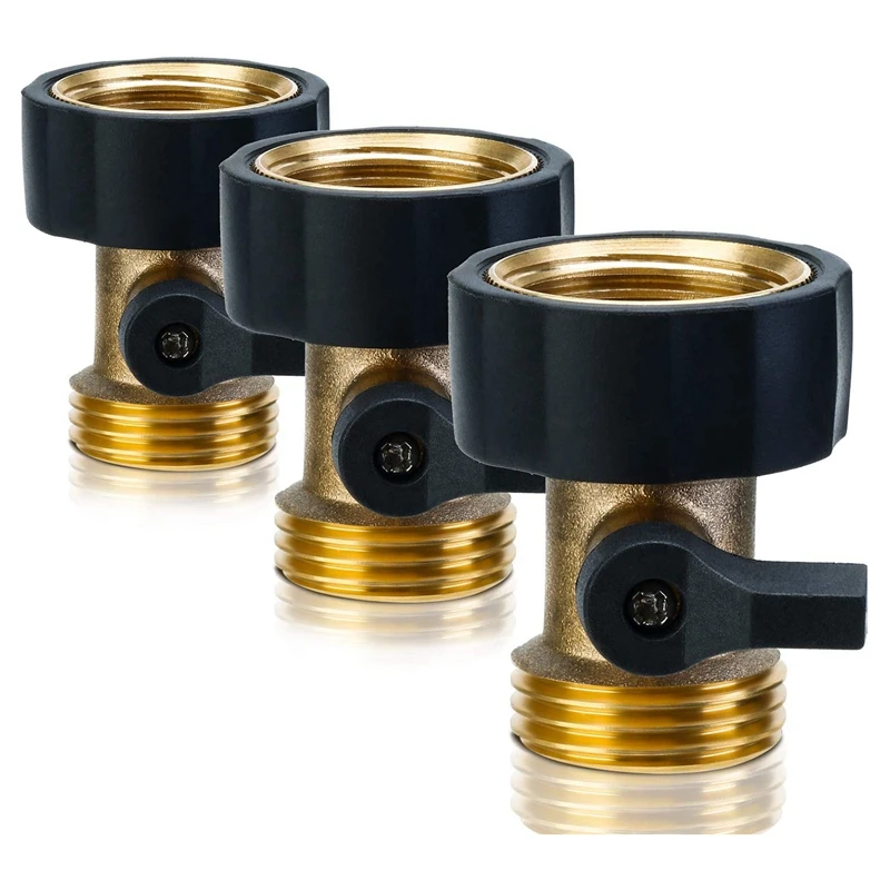 

3 Pack Heavy Duty Brass Shut Off Valve 3/4 Inch Garden Hose Connector For Garden Hose And Water Faucet (Joiner)