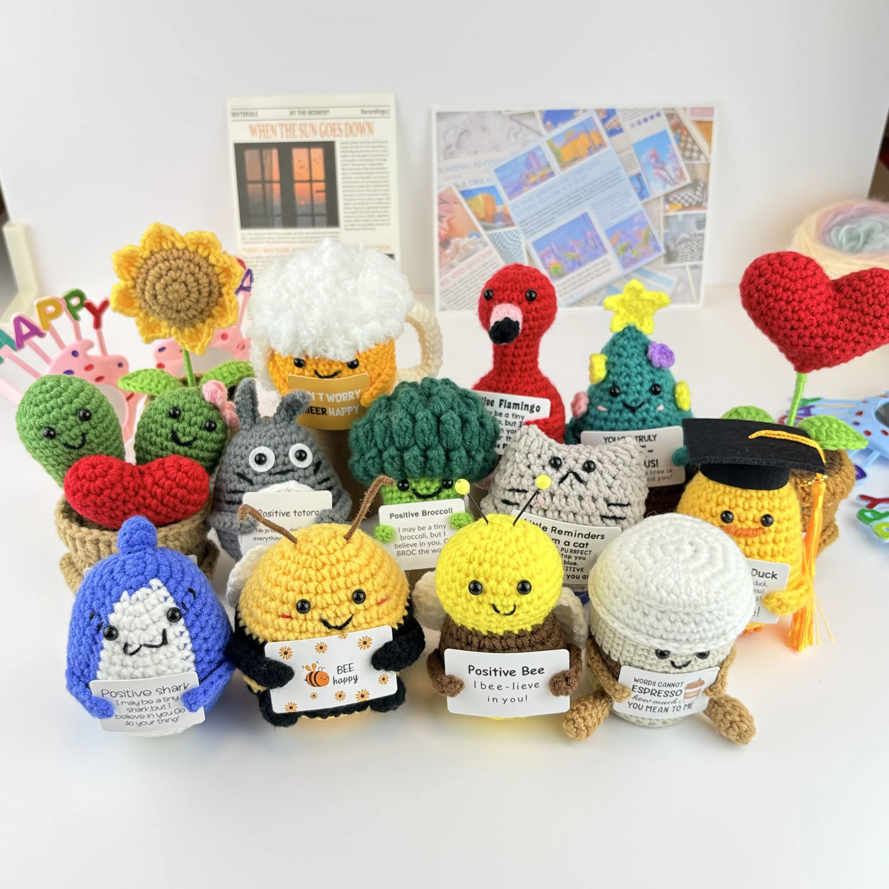 Crochet Positive Energy Dolls Mini Pocket Hug for Graduation Gifts Finished Handwoven Knitted Potatoes Desktop Decor Ornaments